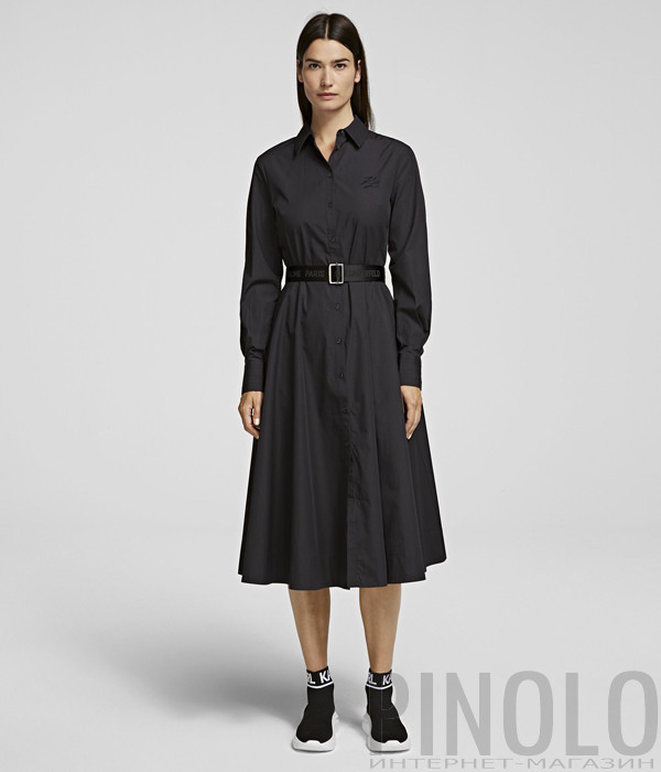 Платье-рубашка KARL LAGERFELD 206W1300 с юбкой А-силуэта черное