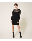 Трикотажное платье TWIN-SET 202TP3380 с кружевом черное