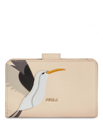 Кожаный кошелек FURLA Babylon WP00024 бежевый с изображением колибри