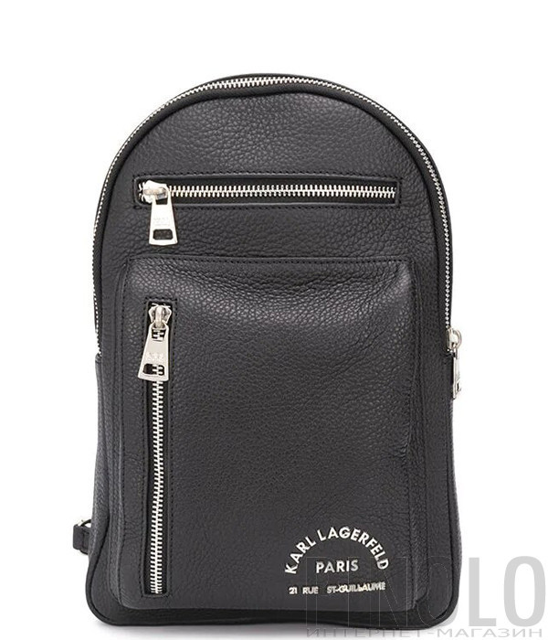 Маленький кожаный рюкзак KARL LAGERFELD 815904 502451 с внешними карманами черный