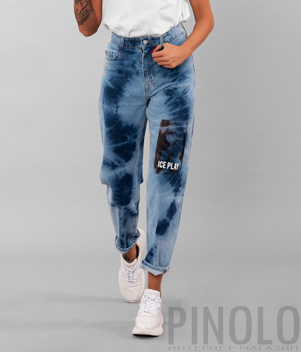 Мам джинсы ICE PLAY 2MM26009 синие с принтом