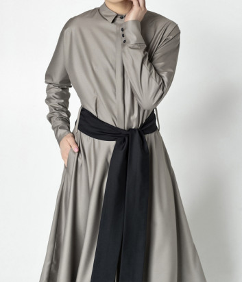 Длинное платье UNLABEL ELM2 серое с черным поясом