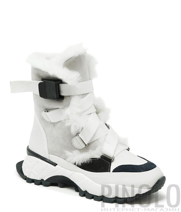 Замшевые ботинки FRANCESCO V. G127 на меху серо-белые