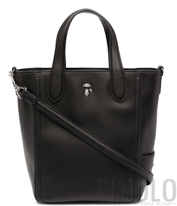 Кожаная сумка KARL LAGERFELD Ikonik 210W3076 со значком черная