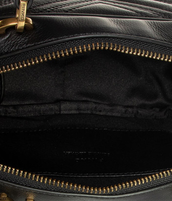 Кожаная сумка PINKO Logo Mini Square Chevronne 1P21UX с внешним карманом черная