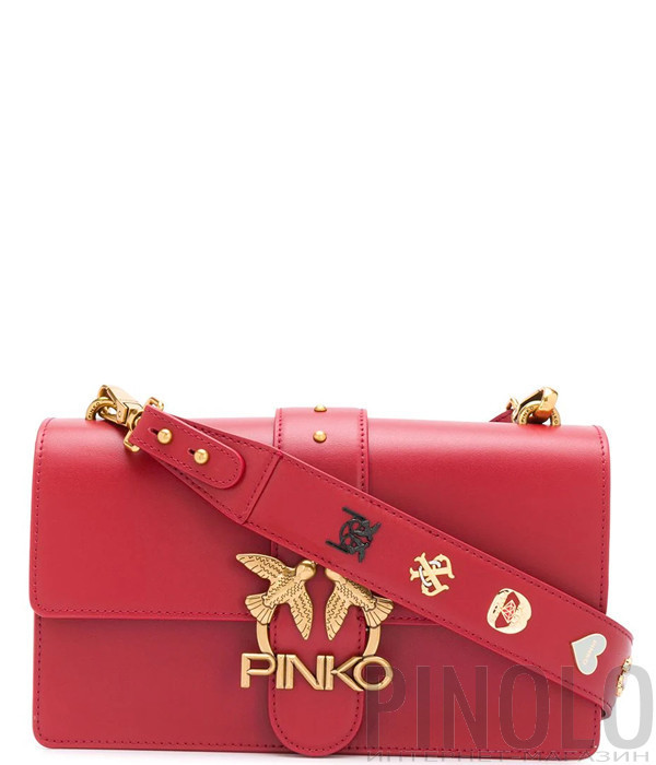 Кожаная сумка PINKO Classic Love Bag Icon 1P21SD с декором красная