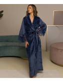 Длинный халат FELENA 438 декорирован кружевом синий