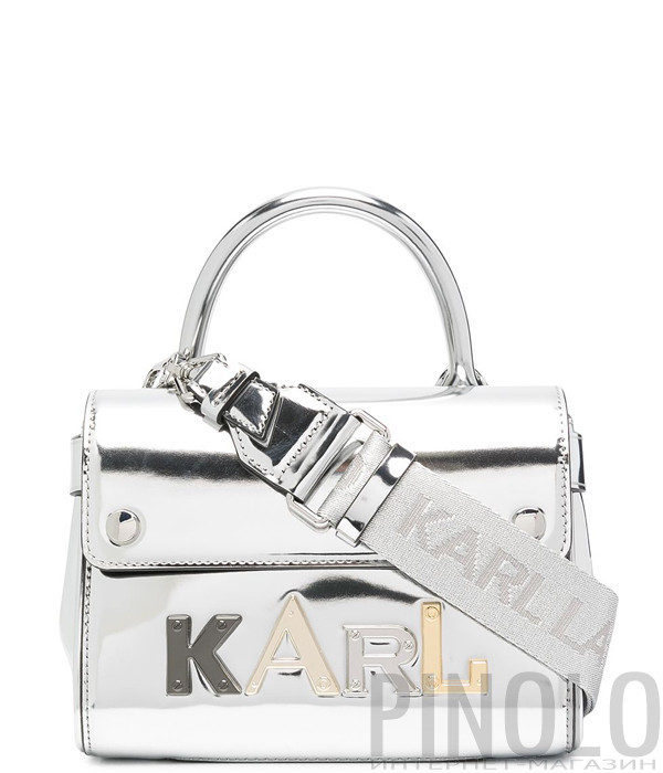 Мини-сумка KARL LAGERFELD Ikon 210W3039 с зеркальным эффектом серебристая