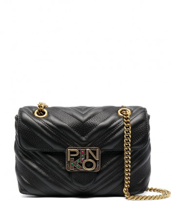 Сумка на цепочке PINKO Mini Logo Bag Puff Jewel 1P223A в стеганной коже черная