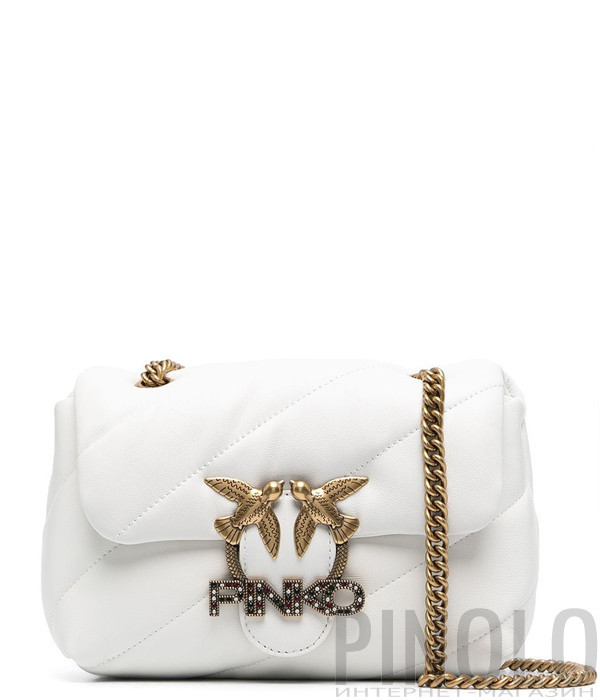 Сумка на цепочке PINKO Mini Love Bag Puff Jewel 1P222X в стеганной коже белая
