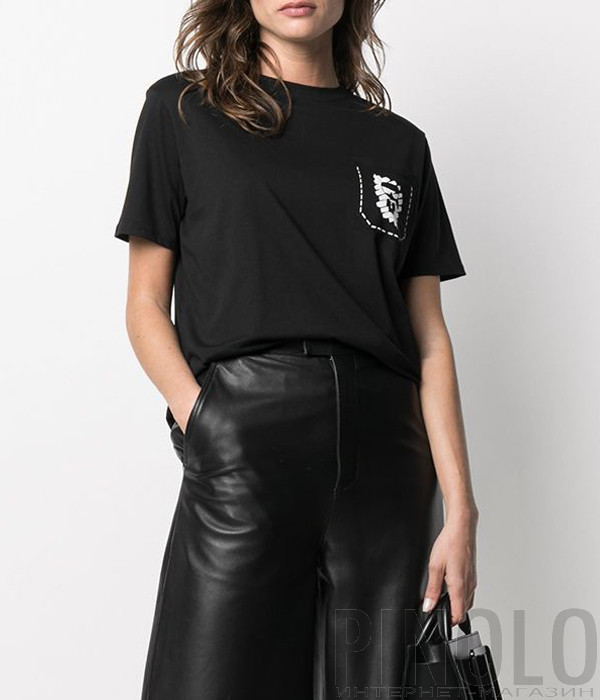 Футболка KARL LAGERFELD 211W1718 черная с логотипом на кармане