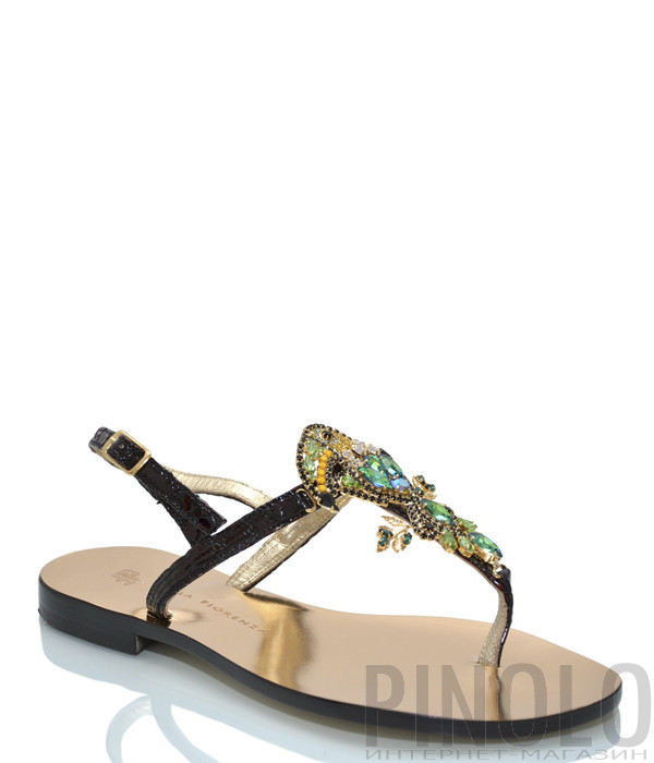 Черные кожаные сандалии PAOLA FIORENZA с декором в виде попугая