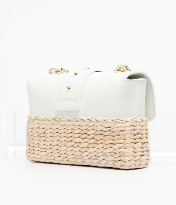 Кожаная сумка PINKO Mini Love Bag Icon Midollino 1P224G белая декорирована рафией
