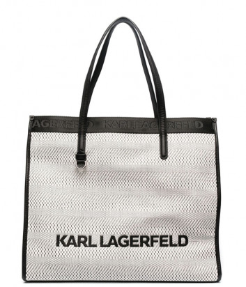 Сумка-тоут KARL LAGERFELD 211W3022 бежевая с черным кантом и лого