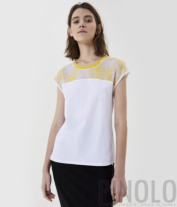 Белый топ LIU JO TA1025 J5003 с желтой вышивкой