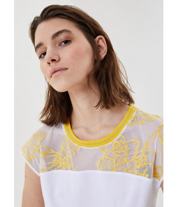 Белый топ LIU JO TA1025 J5003 с желтой вышивкой