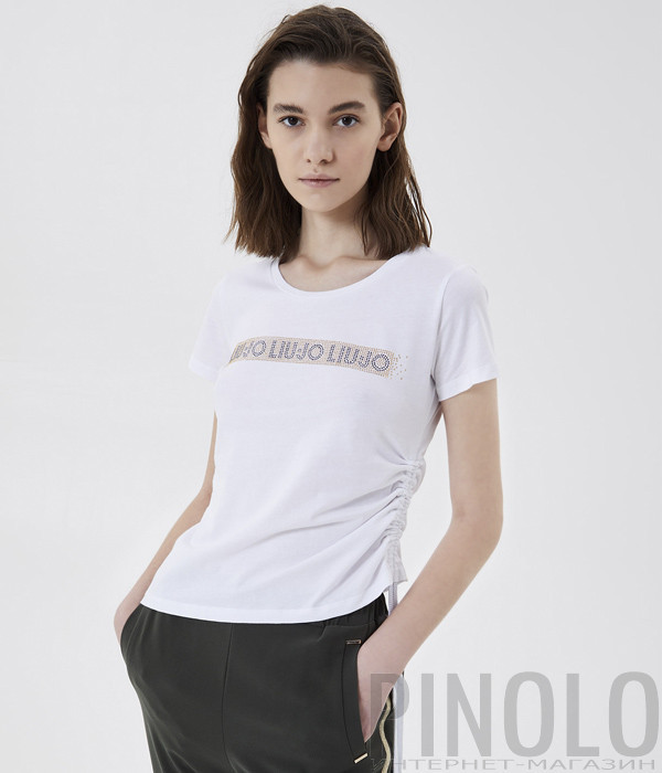 Футболка с логотипом LIU JO TA1193 J5923 декорированная стразами белая