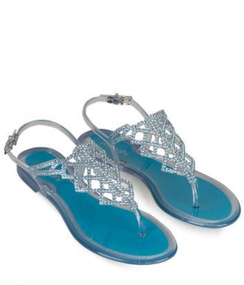 Силиконовые сандалии MENGHI 713 декорированные кристаллами голубые