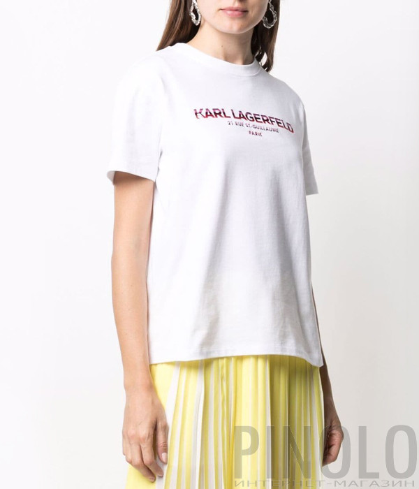 Футболка KARL LAGERFELD 215W1706 белая с логотипом Rue St-Guillaume Футболка KARL LAGERFELD 215W1706 белая с логотипом Rue St-Guillaume