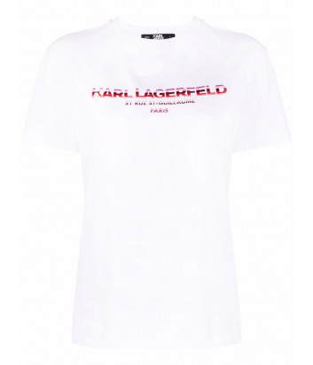 Футболка KARL LAGERFELD 215W1706 белая с логотипом Rue St-Guillaume