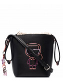 Кожаная сумка-ведро KARL LAGERFELD Ikonik Biarritz 215W3056 черная