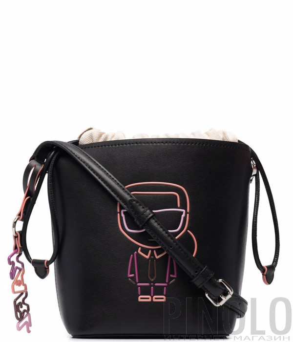 Кожаная сумка-ведро KARL LAGERFELD Ikonik Biarritz 215W3056 черная