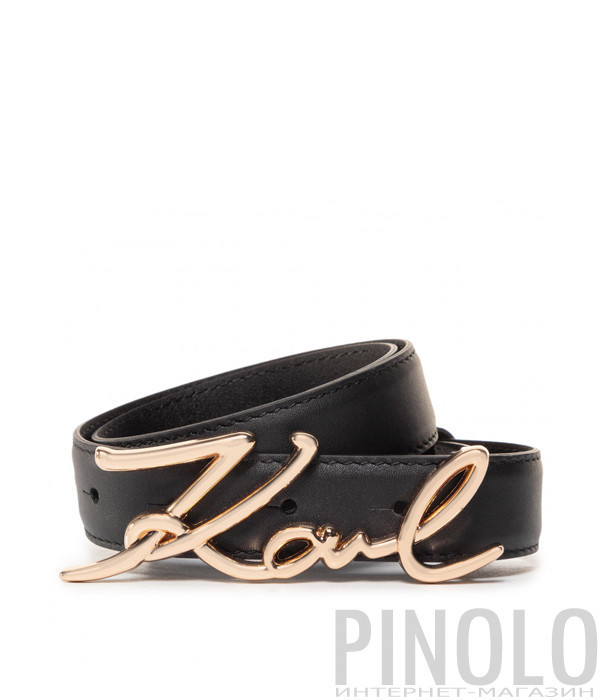 Кожаный ремень KARL LAGERFELD 205W3103 с пряжкой в виде логотипа черный