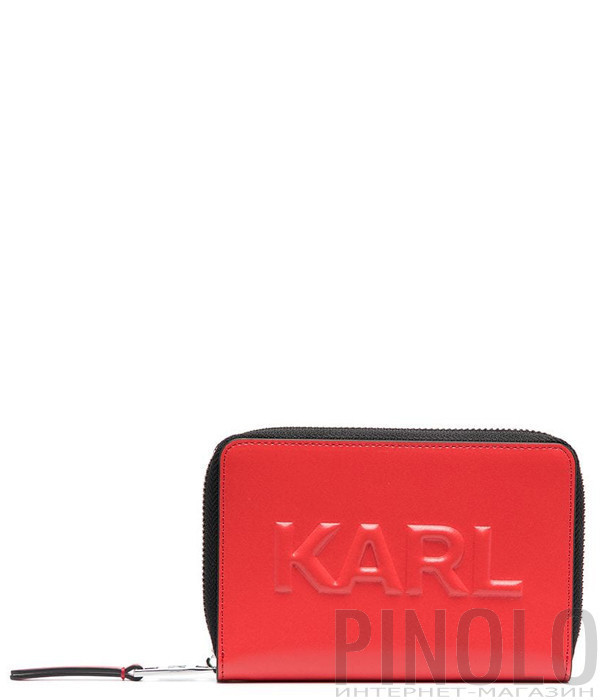 Кожаное портмоне KARL LAGERFELD 211W3217 с тисненным логотипом коралловое