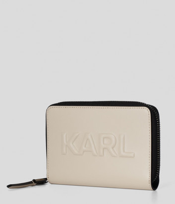 Кожаное портмоне KARL LAGERFELD 211W3217 с тисненным логотипом бежевое