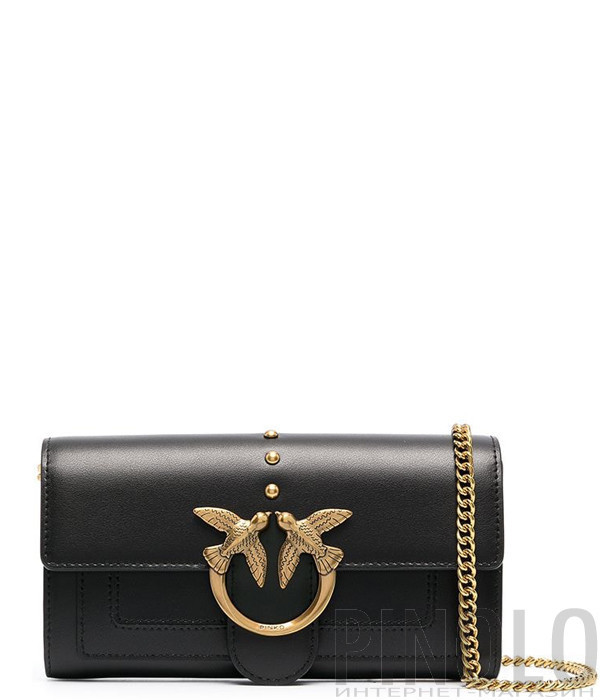 Кожаная сумка-кошелек PINKO Love Wallet Simply 1P221Y на цепочке черная