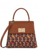 Кожаная сумка FURLA 1927 S BAKPACO коричневая с принтом колибри
