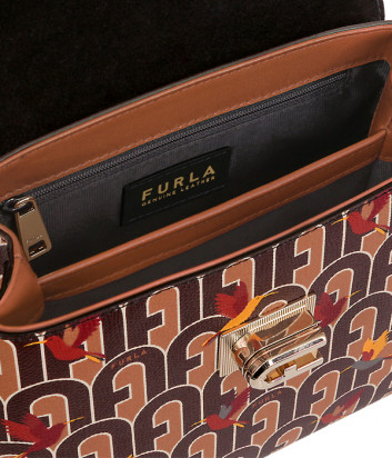 Кожаная сумка FURLA 1927 S BAKPACO коричневая с принтом колибри