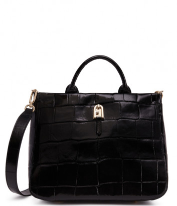 Женская сумка FURLA Palazzo S WB00345 в коже в крупным тиснением под крокодила черная