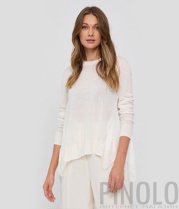 Трикотажный джемпер TWINSET 212TP3280 с кружевными вставками белый