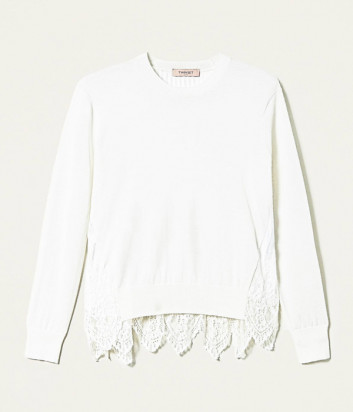 Трикотажный джемпер TWINSET 212TP3280 с кружевными вставками белый