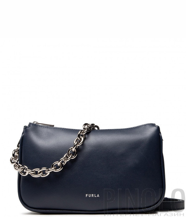 Кожаная сумка через плечо FURLA Moon S WB00356 с ручкой-цепочкой синяя