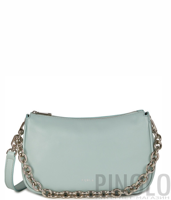 Кожаная сумка через плечо FURLA Moon S WB00356 с ручкой-цепочкой мятная