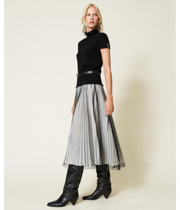 Длинная юбка TWINSET 212TT2060 из плиссированного тюля черно-белая