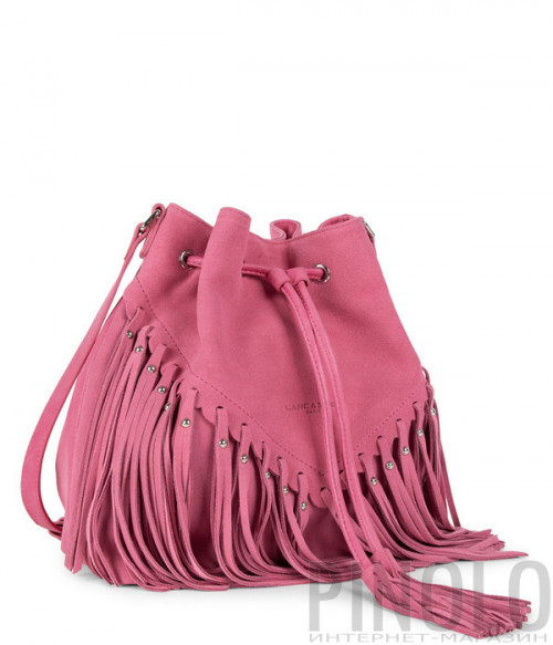 Замшевая сумка LANCASTER Santa Fe Fringe 530-18 с бахромой розовая