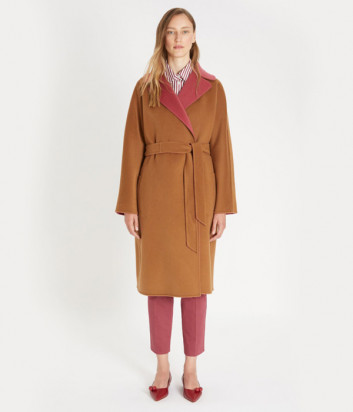 Двухстороннее пальто-халат WEEKEND MAX MARA Rail из чистой шерсти карамельно-розовое