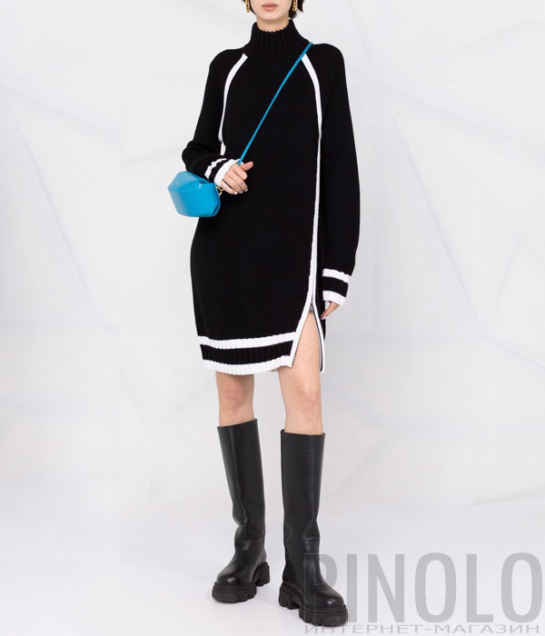Трикотажное платье KARL LAGERFELD 216W2002 с высоким воротником черное
