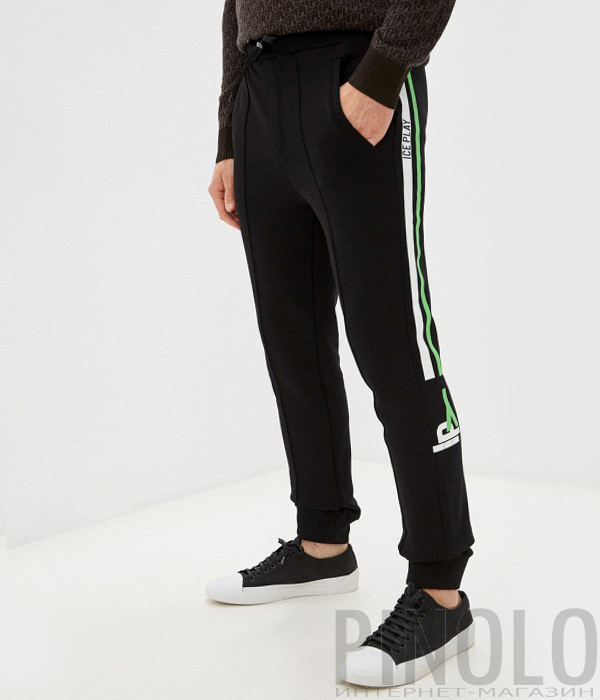 Спортивные брюки ICE PLAY B011P406 черные с бело-зеленым принтом
