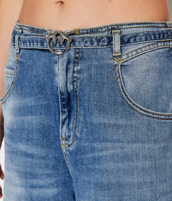 Широкие джинсы PINKO 1J10PG с отворотами голубые