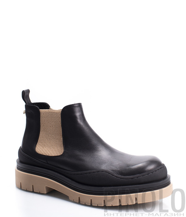Кожаные ботинки HELENA SORETTI Coffe 021 черные с эластичными бежевыми вставками