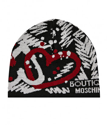 Женская шапка BOUTIQUE MOSCHINO 65317 черная с принтом
