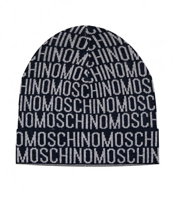 Мужская шапка BOUTIQUE MOSCHINO 60007 из чистой шерсти синяя с логотипом