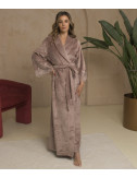 Длинный плюшевый халат FELENA Smokey Rose 438 с кружевом пудровый
