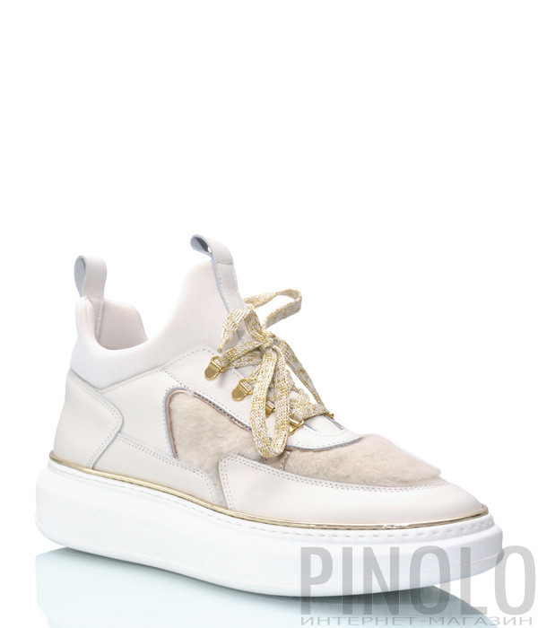 Кожаные кроссовки CODE PRIVE 8329 на меху молочные