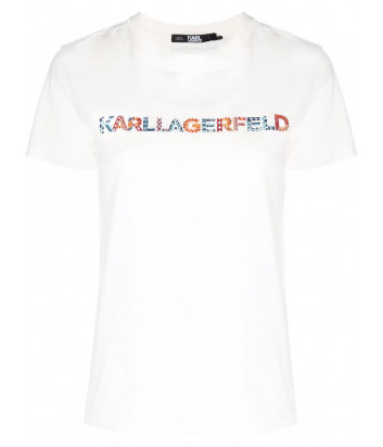 Футболка KARL LAGERFELD 220W1704 белая с вышитым цветным логотипом