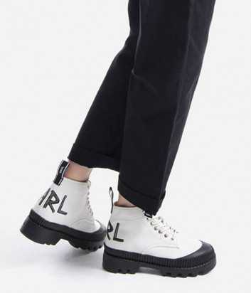 Кожаные ботинки на шнуровке KARL LAGERFELD KL45230 белые с логотипом